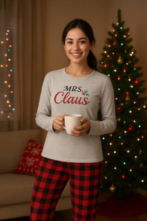 ست خواب زنانه کریسمسی طرح Mrs Claus