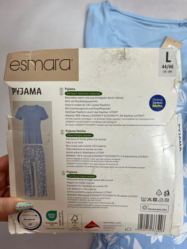 ست پیژامه زنانه اسمارا ESMARA، نخی و راحت، آبی طرحدار