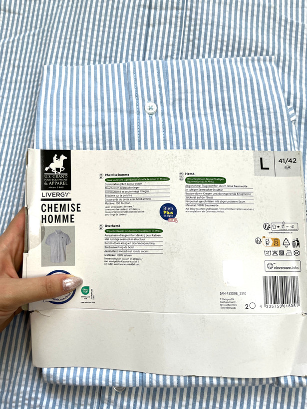 پیراهن مردانه راهراه آبی – لیورجی (US Grand Polo)