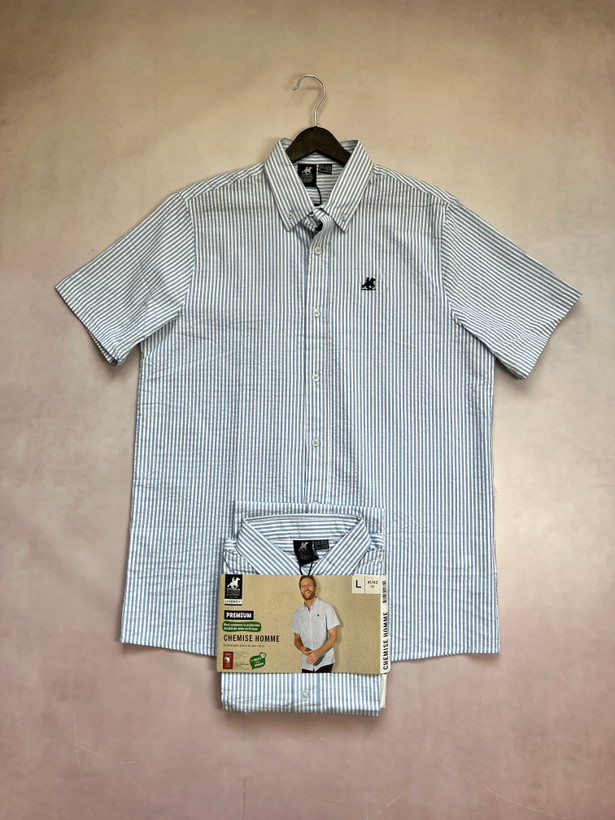پیراهن مردانه راهراه آبی – لیورجی (US Grand Polo)