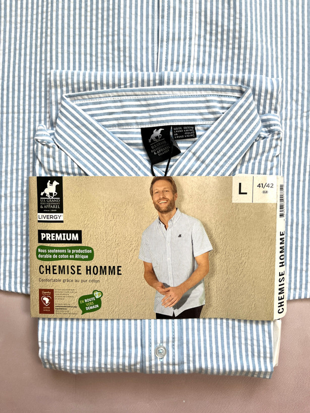 پیراهن مردانه راهراه آبی – لیورجی (US Grand Polo)