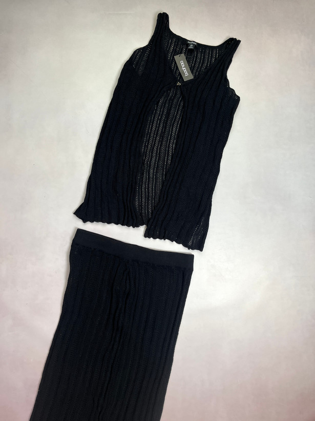ست جلیقه با دامن بافت زنانه مشکی – ترکیب پنبه و پلیاستر