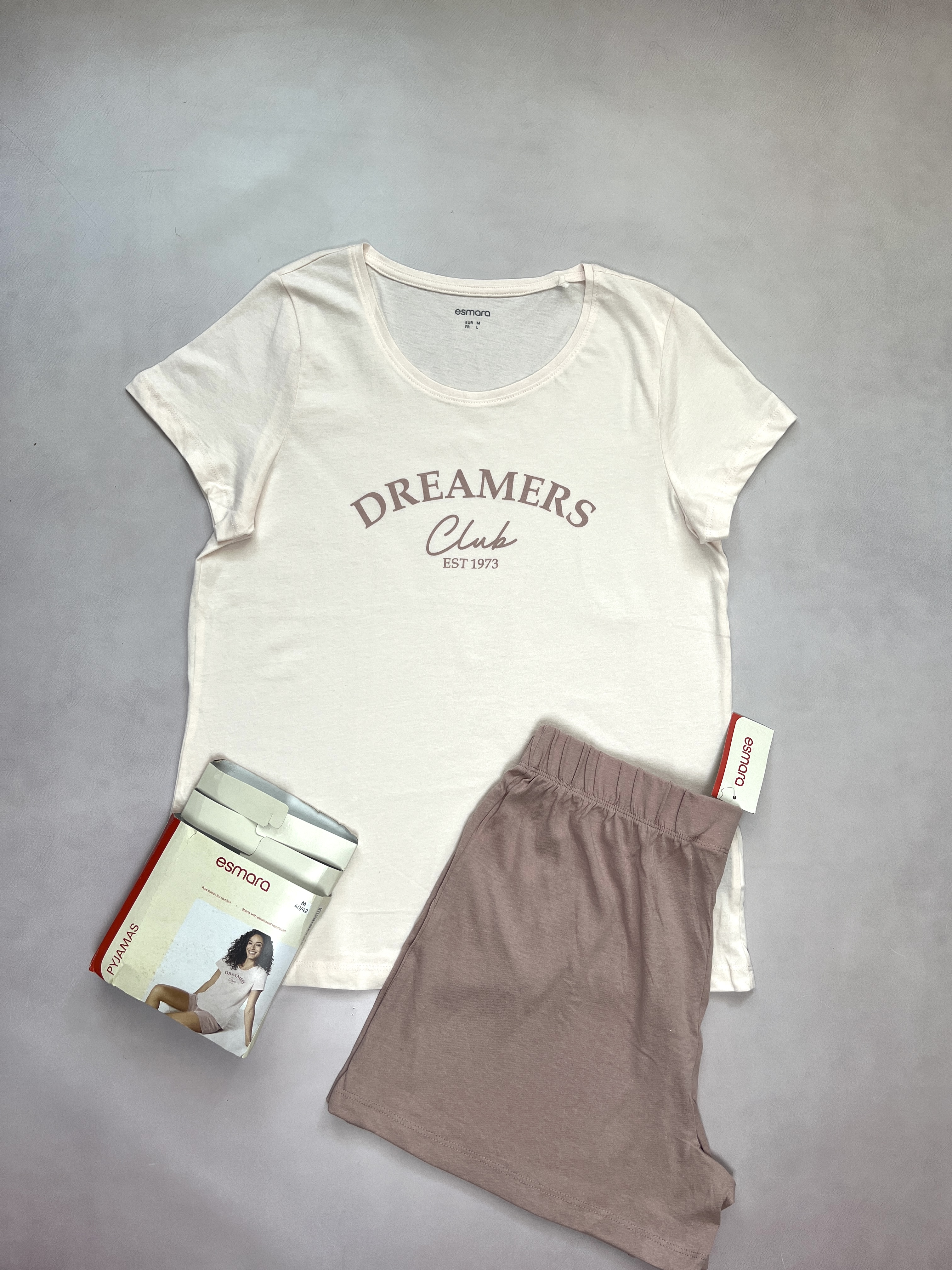 ست پیژامه زنانه اسمارا (Esmara) - تیشرت و شلوارک ۱۰۰٪ نخ خالص | مدل Dreamers Club